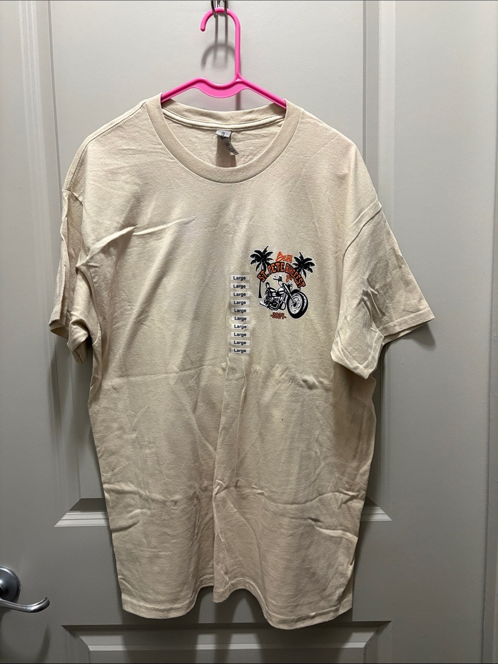 Gildan Cream Short-Sleeve Tee with Motorcycle & Palm Graphic